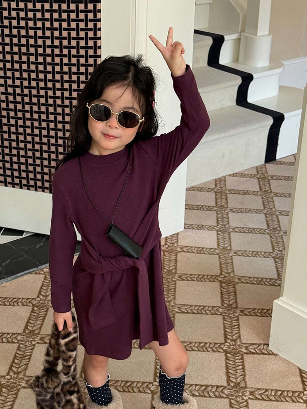 長袖ワンピース 長袖ニットワンピース | フェイクスリーブウエストマーク | 裏起毛【mh0011472】