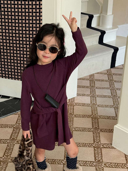 長袖ワンピース 長袖ニットワンピース | フェイクスリーブウエストマーク | 裏起毛【mh0011472】