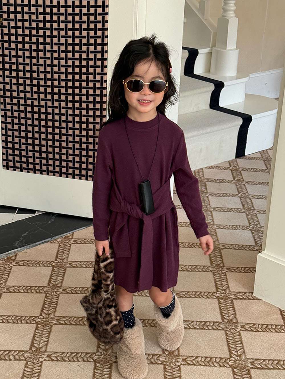 長袖ワンピース 長袖ニットワンピース | フェイクスリーブウエストマーク | 裏起毛【mh0011472】