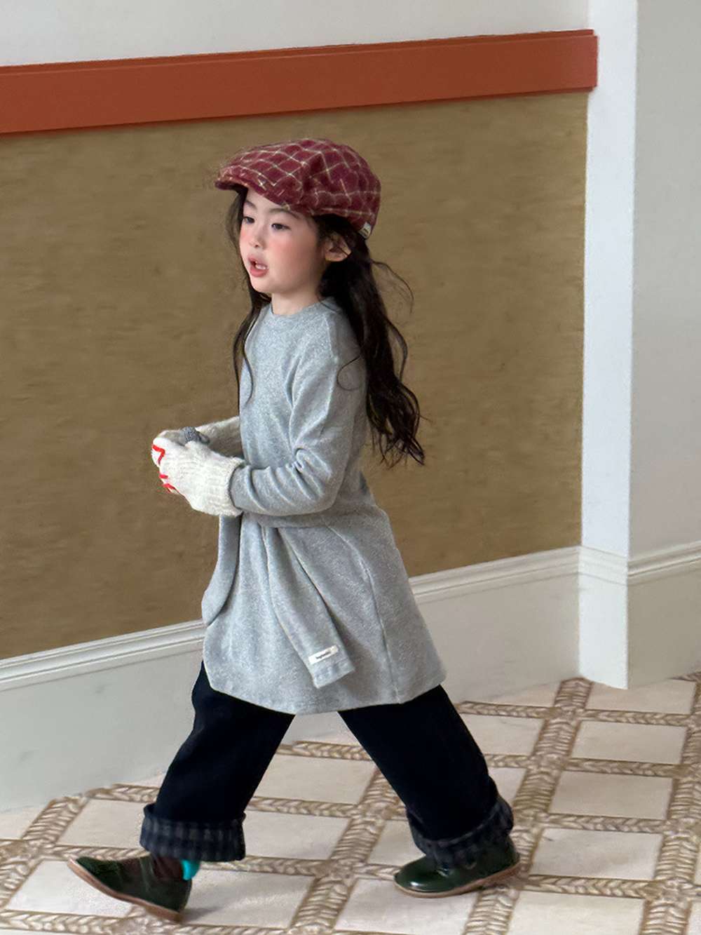 長袖ワンピース 長袖ニットワンピース | フェイクスリーブウエストマーク | 裏起毛【mh0011472】