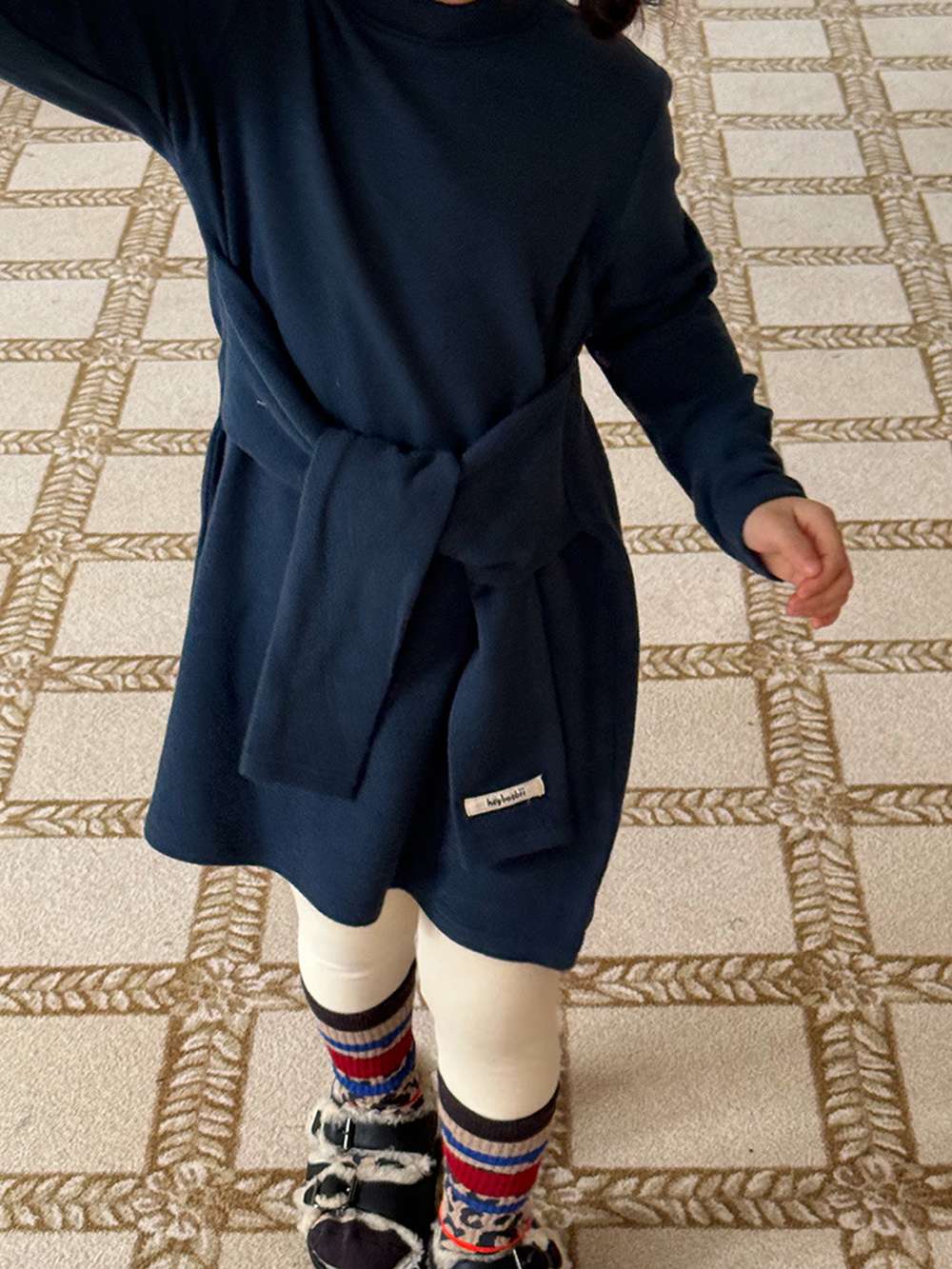 長袖ワンピース 長袖ニットワンピース | フェイクスリーブウエストマーク | 裏起毛【mh0011472】