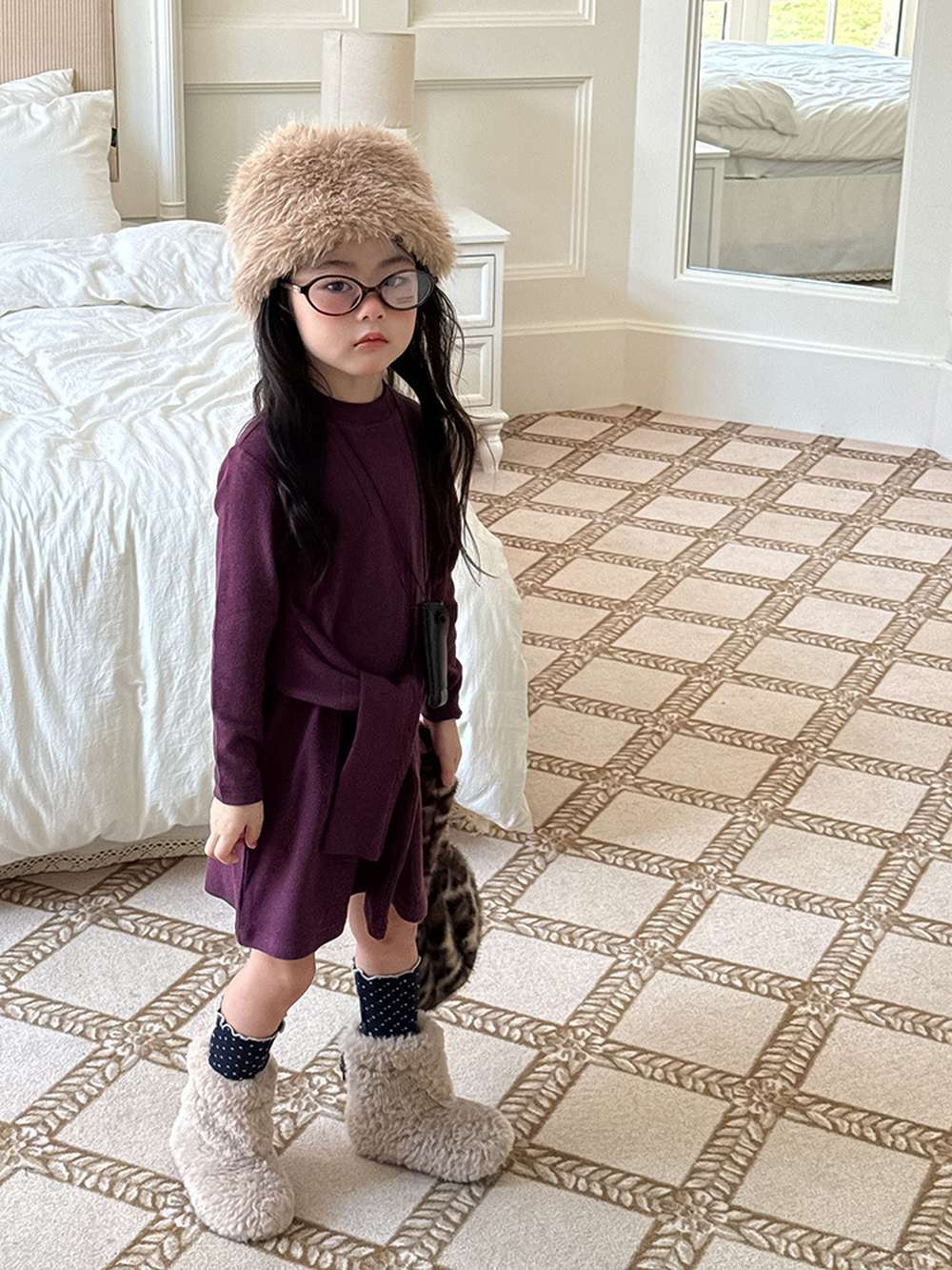 長袖ワンピース 長袖ニットワンピース | フェイクスリーブウエストマーク | 裏起毛【mh0011472】