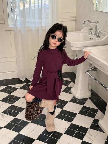 長袖ワンピース 長袖ニットワンピース | フェイクスリーブウエストマーク | 裏起毛【mh0011472】