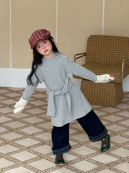 長袖ワンピース 長袖ニットワンピース | フェイクスリーブウエストマーク | 裏起毛【mh0011472】