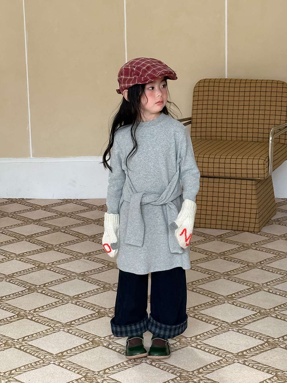 長袖ワンピース 長袖ニットワンピース | フェイクスリーブウエストマーク | 裏起毛【mh0011472】