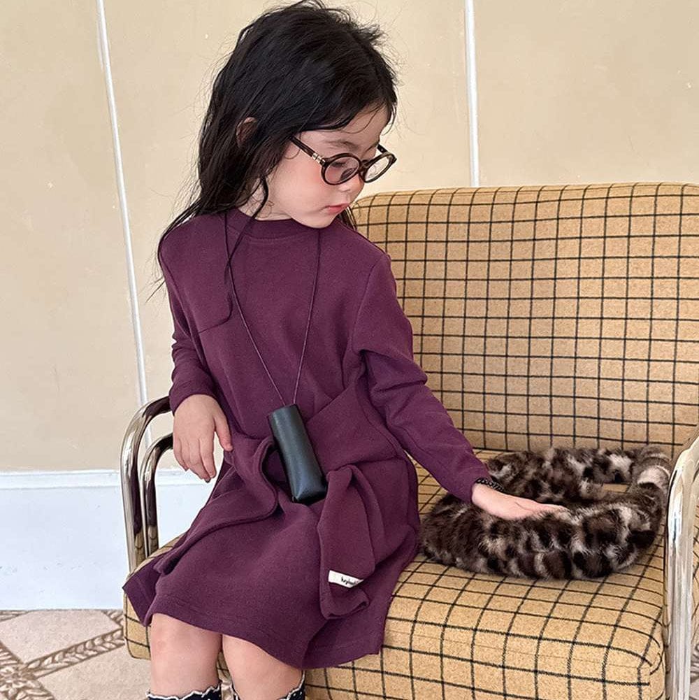 長袖ワンピース Purple / 90cm 長袖ニットワンピース | フェイクスリーブウエストマーク | 裏起毛【mh0011472】
