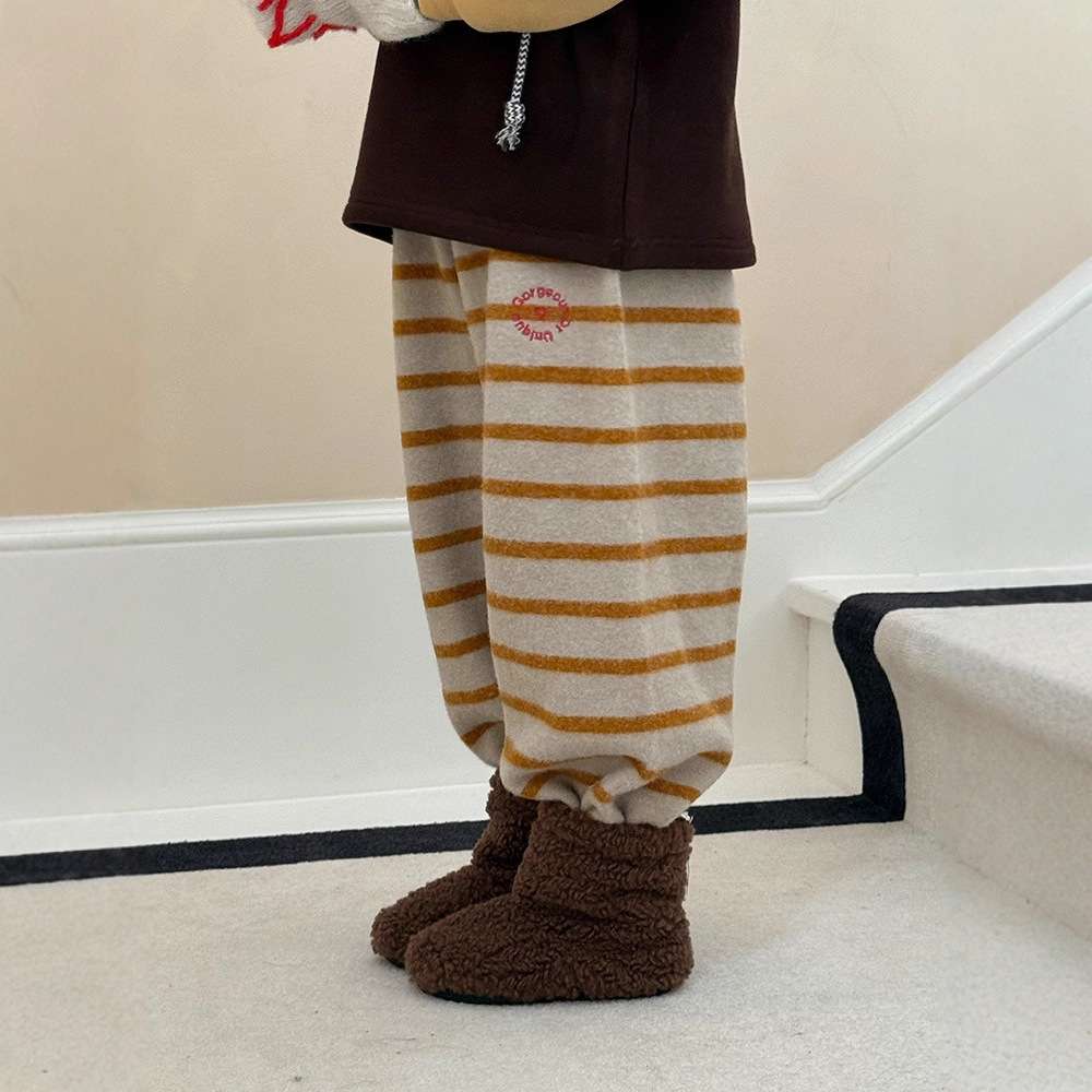 ロングパンツ・スウェットパンツ Red / 90cm ロングボアパンツ もこもこ ボーダー スウェットパンツ【mh0011465】