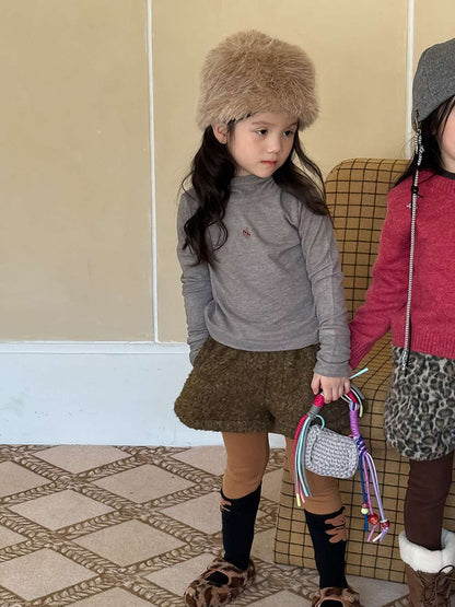 長袖Tシャツ 長袖ハイネックカットソー/もこもこボアショートパンツ 指穴リブ袖【mh0011456】