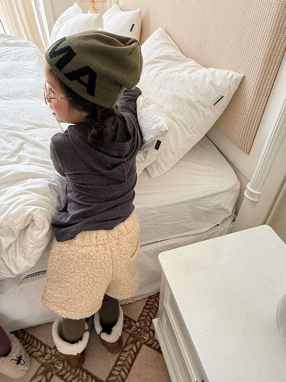 長袖Tシャツ 長袖ハイネックカットソー/もこもこボアショートパンツ 指穴リブ袖【mh0011456】