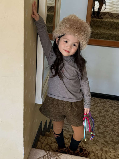 長袖Tシャツ 長袖ハイネックカットソー/もこもこボアショートパンツ 指穴リブ袖【mh0011456】