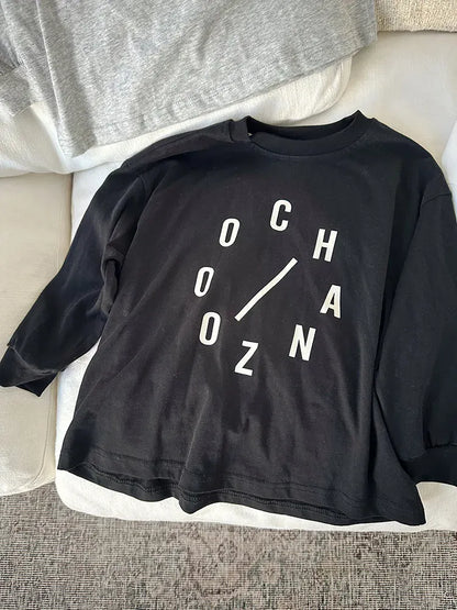 長袖Tシャツ キッズトップス レターロゴプリント長袖Tシャツ 3カラー【mh0006898】