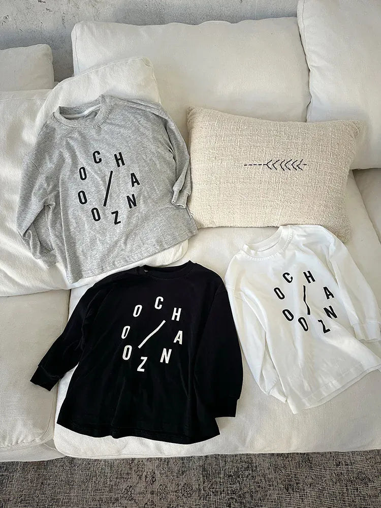 長袖Tシャツ キッズトップス レターロゴプリント長袖Tシャツ 3カラー【mh0006898】