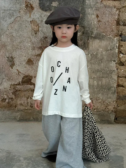 長袖Tシャツ White / 24M  90CM キッズトップス レターロゴプリント長袖Tシャツ 3カラー【mh0006898】