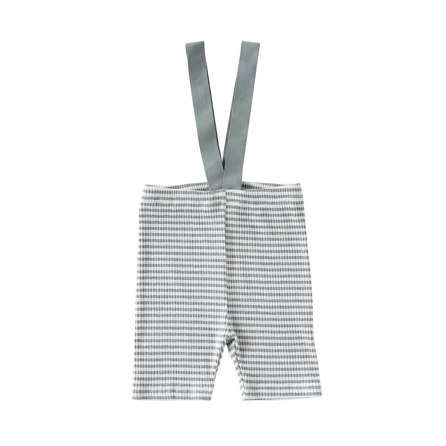 High Waisted Suspender Cotton Shorts ギンガムチェック サスペンダーハーフパンツ【mh0012782】 73cm / Gray Beitaoya サロペットパンツ・サスペンダーパンツ