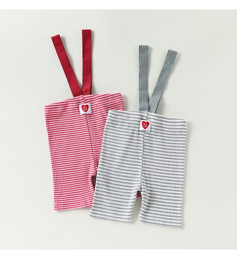 High Waisted Suspender Cotton Shorts ギンガムチェック サスペンダーハーフパンツ【mh0012782】 Beitaoya サロペットパンツ・サスペンダーパンツ