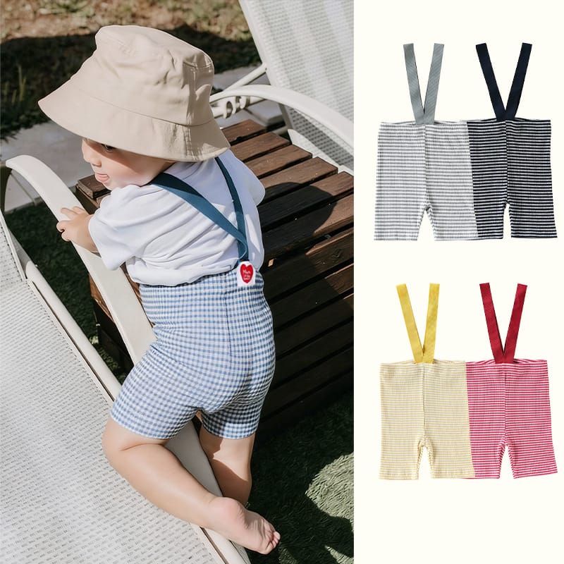 High Waisted Suspender Cotton Shorts ギンガムチェック サスペンダーハーフパンツ【mh0012782】 Beitaoya サロペットパンツ・サスペンダーパンツ