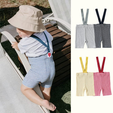 High Waisted Suspender Cotton Shorts ギンガムチェック サスペンダーハーフパンツ【mh0012782】 Beitaoya サロペットパンツ・サスペンダーパンツ