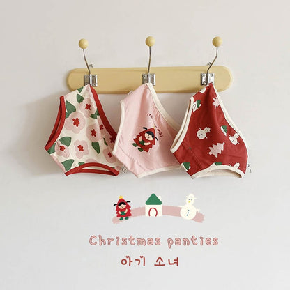 クリスマス柄の子ども用ショーツ3枚セット（赤・ピンク・柄）