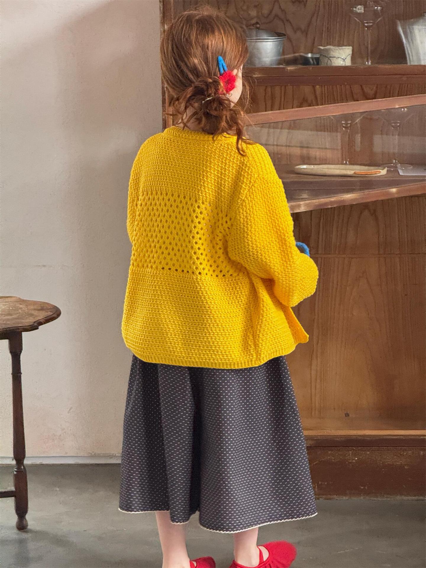 Hollow Crew Neck Knitted Cardigan 透かし編み クルーネック カーディガン【mh0012309】 Jianzidan