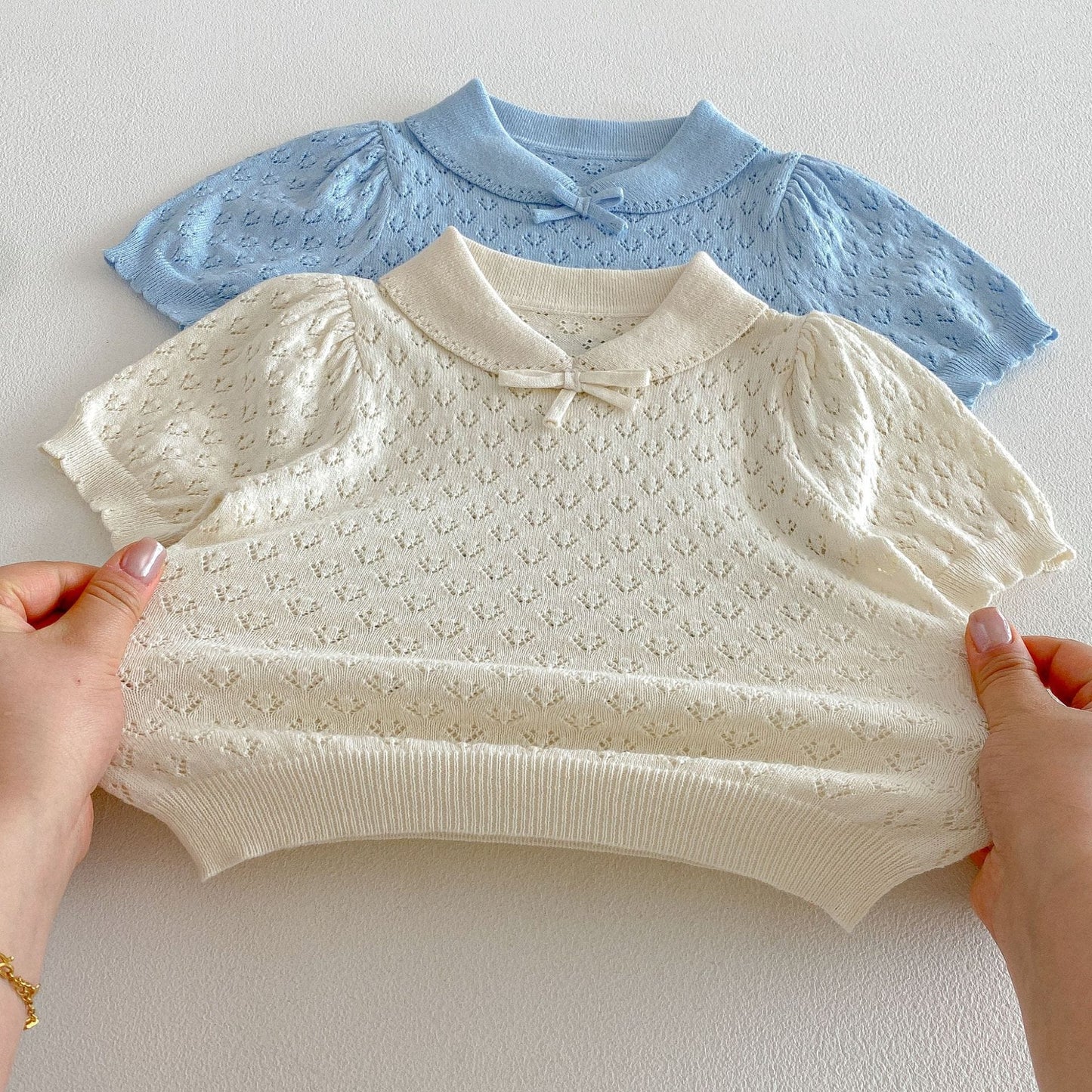 Hollow Knit Polo Shirt 透かし編みニット 半袖ポロシャツ【mh0012704】 angou 半袖シャツ・ブラウス
