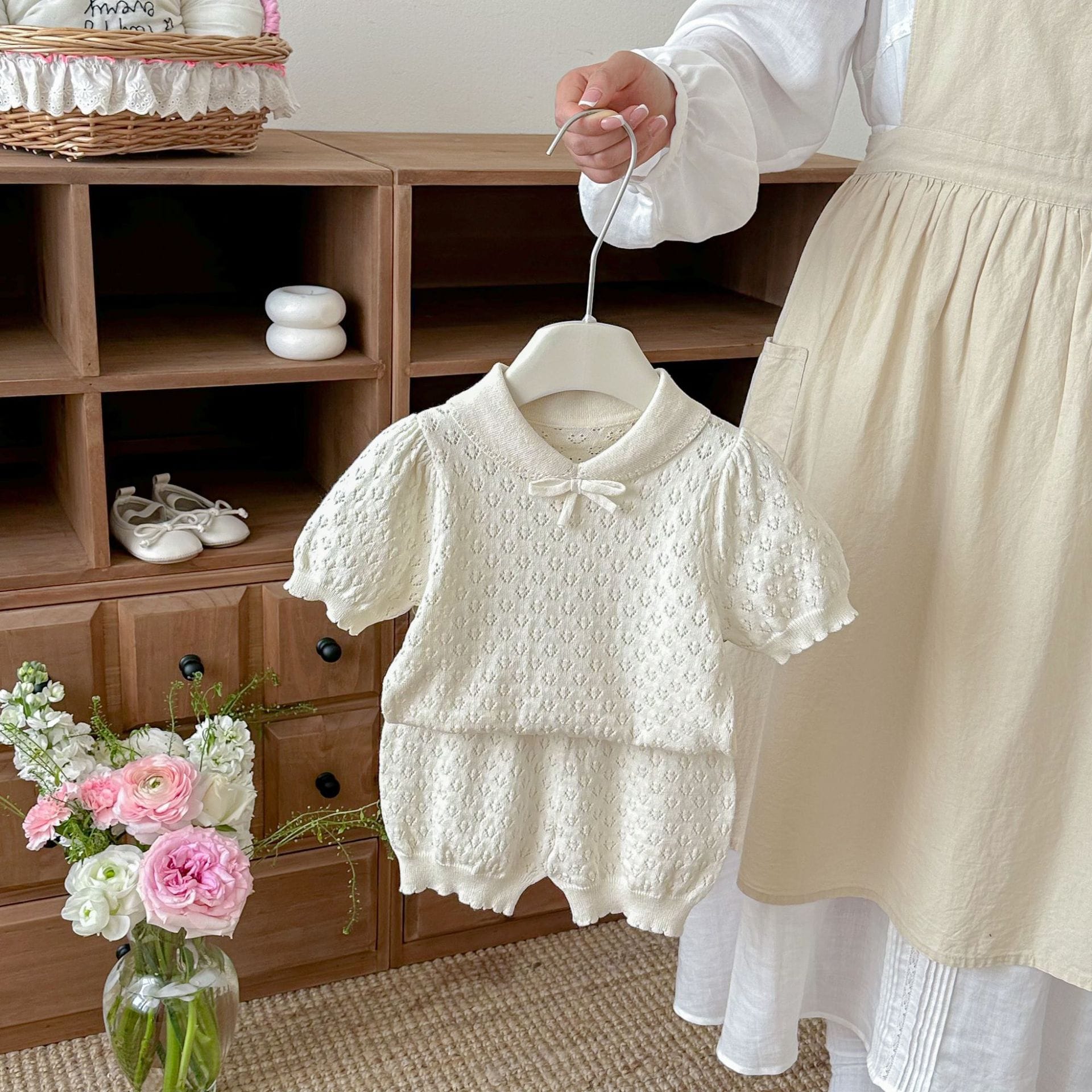 Hollow Knitted Short Sleeve Set 透かし編み ニット 半袖 セットアップ【mh0012710】 angou 半袖セットアップ