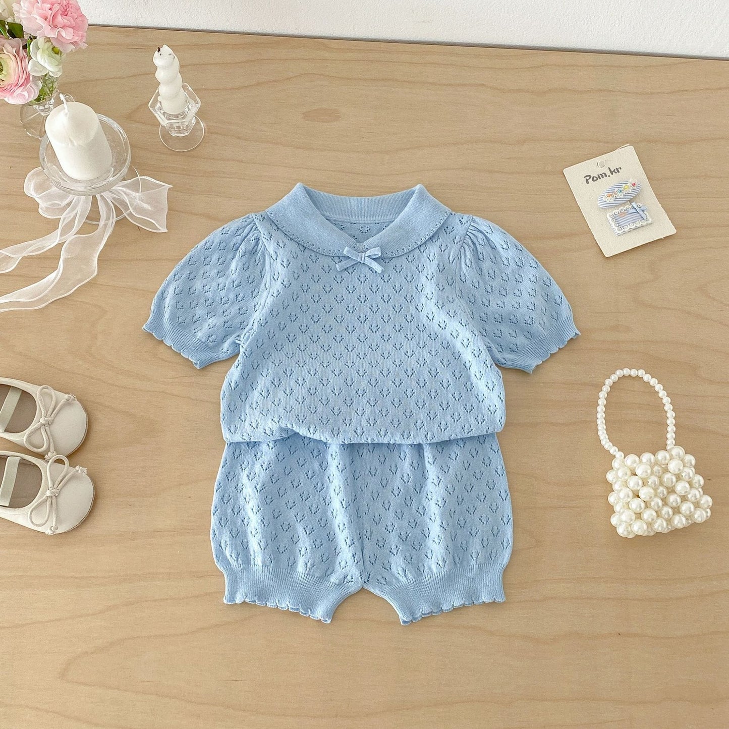 Hollow Knitted Short Sleeve Set 透かし編み ニット 半袖 セットアップ【mh0012710】 angou 半袖セットアップ