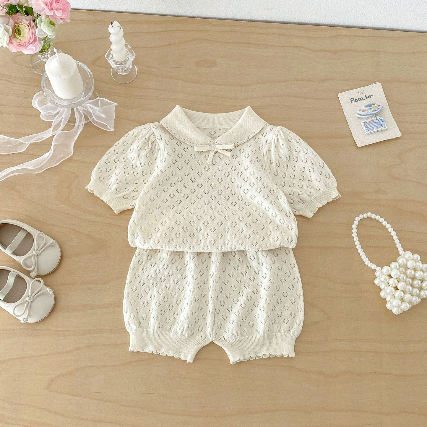 Hollow Knitted Short Sleeve Set 透かし編み ニット 半袖 セットアップ【mh0012710】 angou 半袖セットアップ