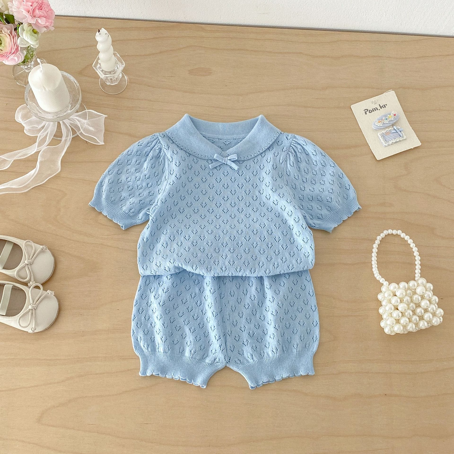 Hollow Knitted Short Sleeve Set 透かし編み ニット 半袖 セットアップ【mh0012710】 angou 半袖セットアップ