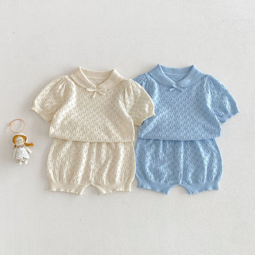Hollow Knitted Short Sleeve Set 透かし編み ニット 半袖 セットアップ【mh0012710】 angou 半袖セットアップ