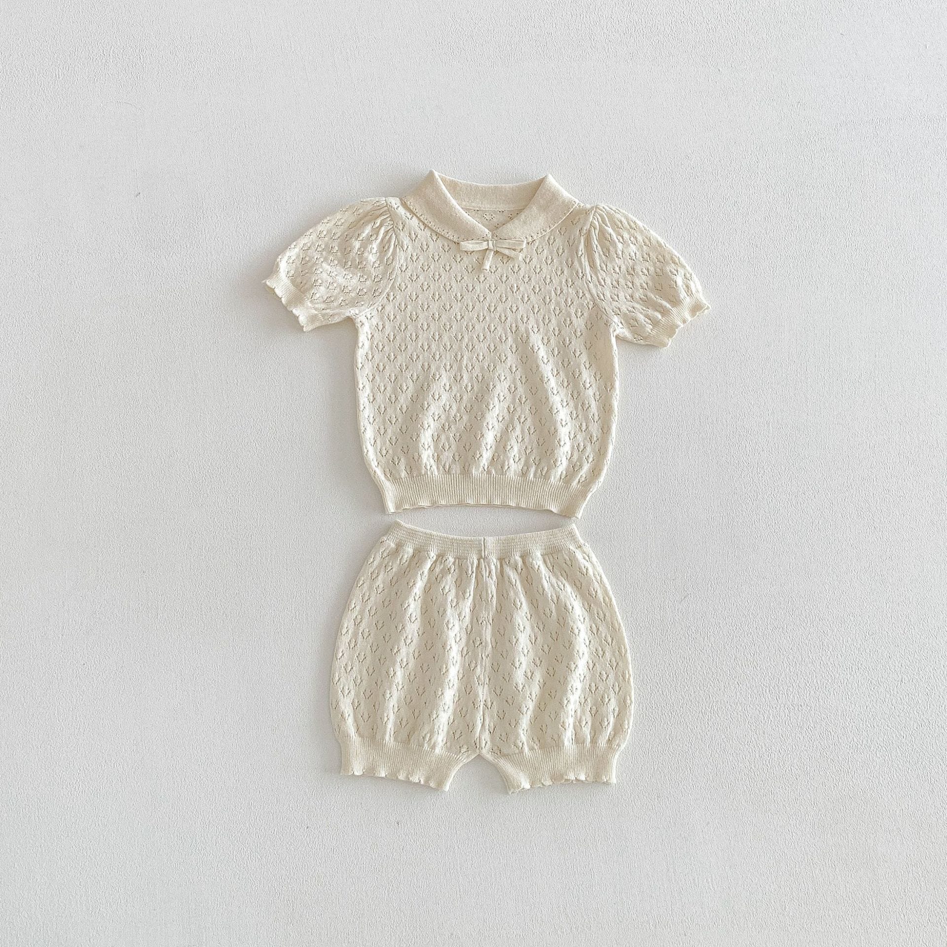 Hollow Knitted Short Sleeve Set 透かし編み ニット 半袖 セットアップ【mh0012710】 Apricot / 73cm angou 半袖セットアップ