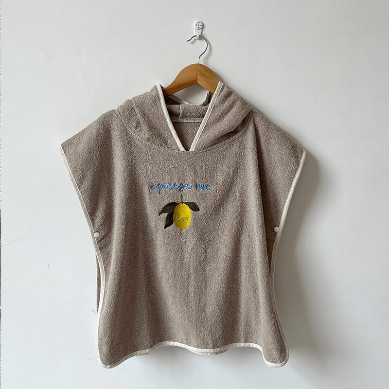 Hooded Fruit Embroidery Bath Towel Cape 刺繍 プールタオル ケープ【mh0013348】 Lemon / 60cm x 60cm mamahalo accessories ベビーブランケット・タオル