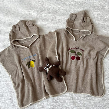 Hooded Fruit Embroidery Bath Towel Cape 刺繍 プールタオル ケープ【mh0013348】 mamahalo accessories ベビーブランケット・タオル