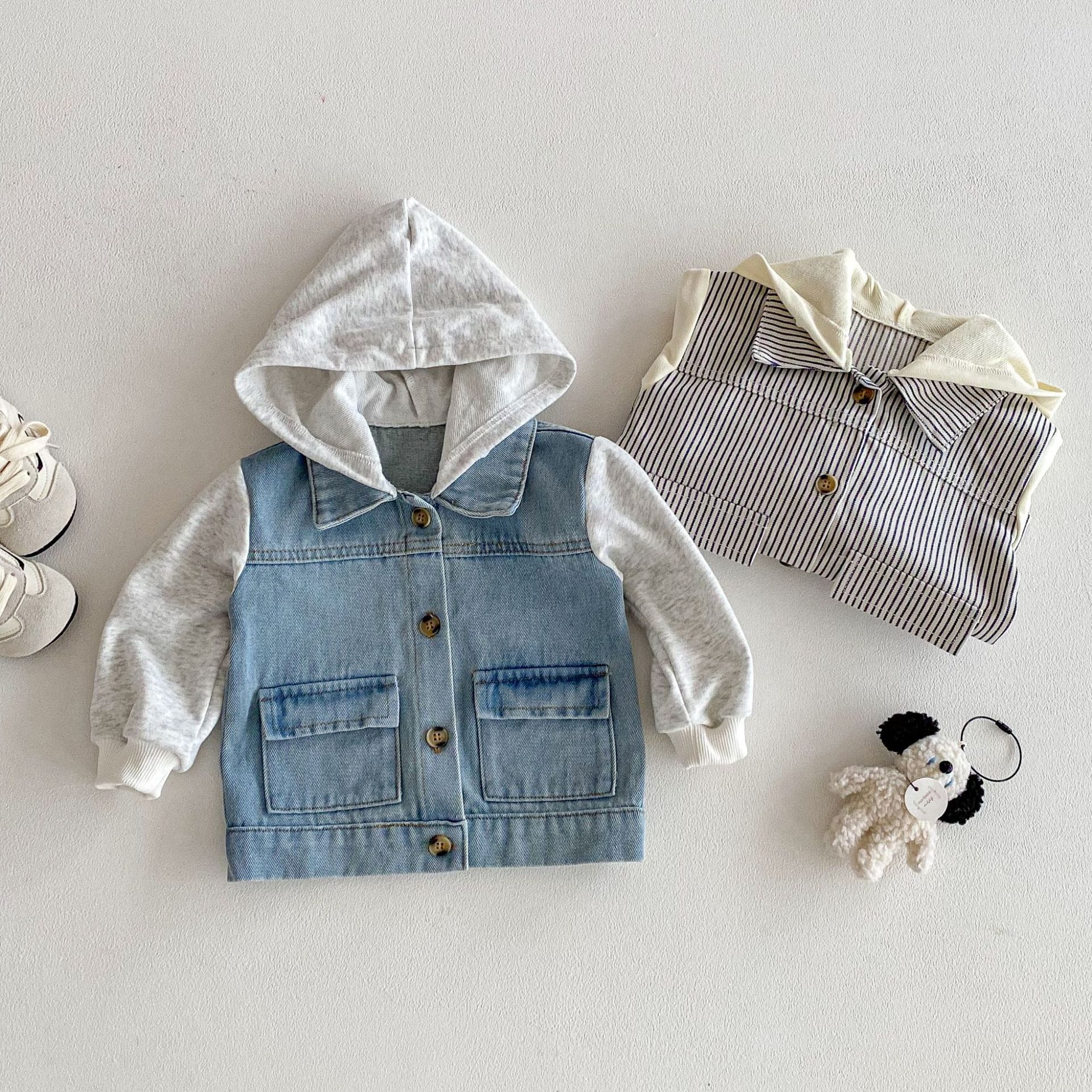 Hooded Striped Denim Layered Jacket ストライプ フード デニム ジャケット【mh0012720】 angou カーディガン・パーカー