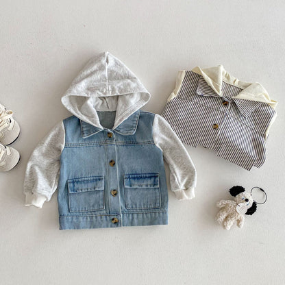 Hooded Striped Denim Layered Jacket ストライプ フード デニム ジャケット【mh0012720】 angou カーディガン・パーカー