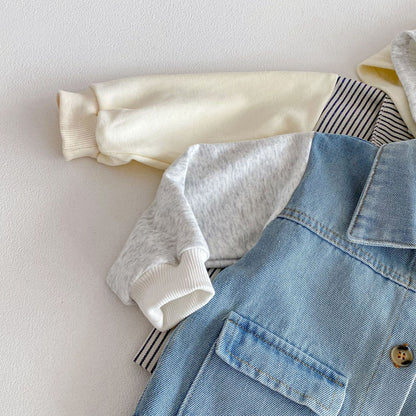 Hooded Striped Denim Layered Jacket ストライプ フード デニム ジャケット【mh0012720】 angou カーディガン・パーカー