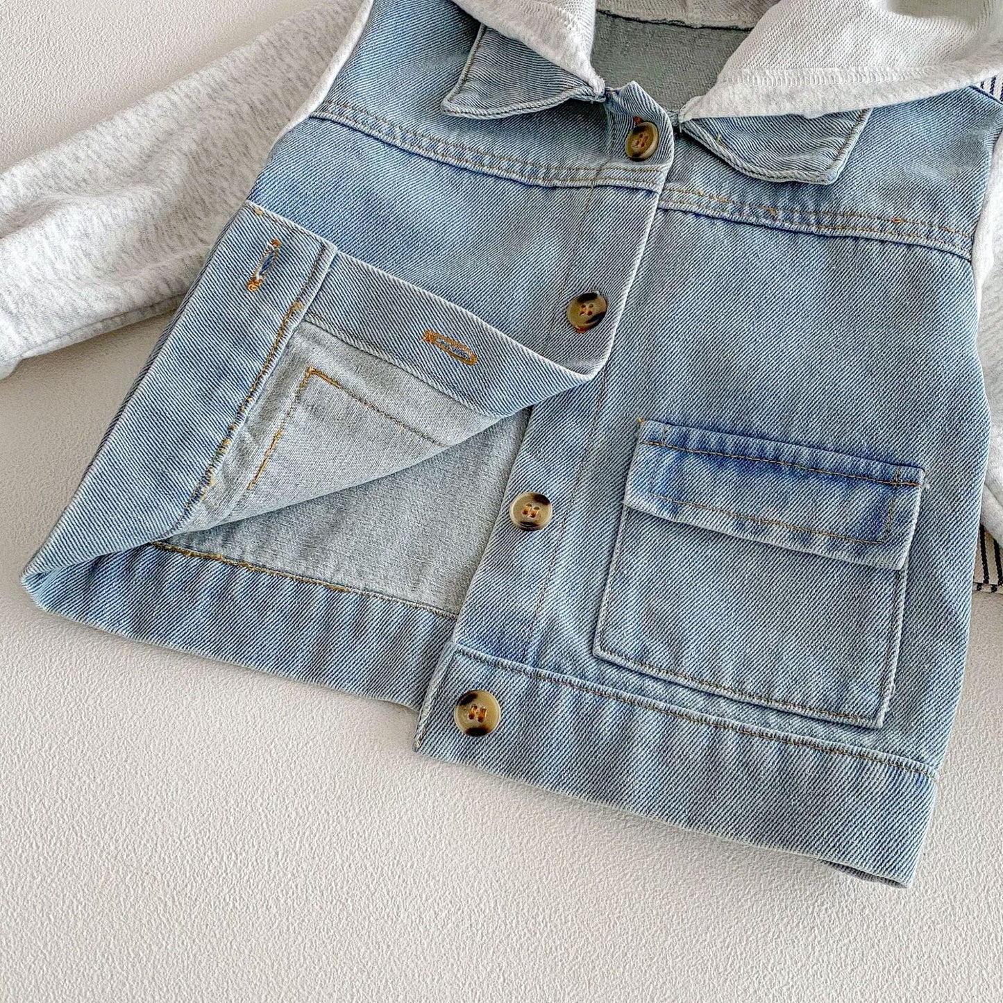 Hooded Striped Denim Layered Jacket ストライプ フード デニム ジャケット【mh0012720】 angou カーディガン・パーカー