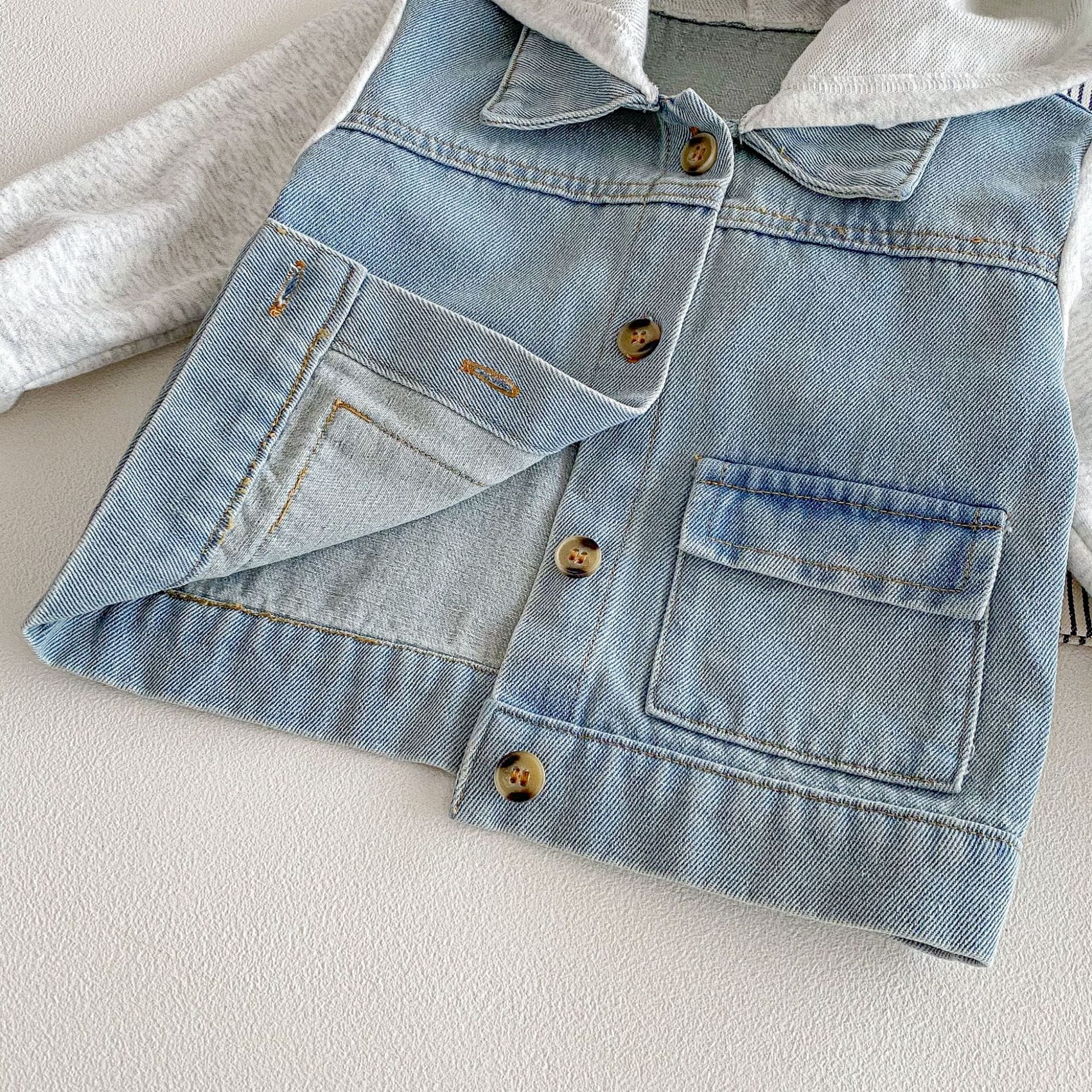 Hooded Striped Denim Layered Jacket ストライプ フード デニム ジャケット【mh0012720】 angou カーディガン・パーカー
