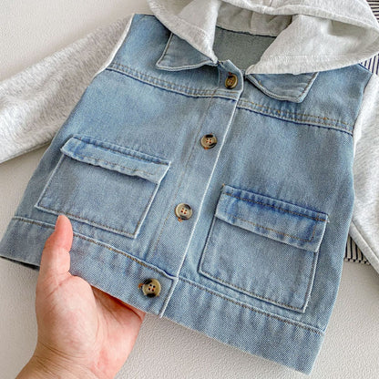 Hooded Striped Denim Layered Jacket ストライプ フード デニム ジャケット【mh0012720】 angou カーディガン・パーカー