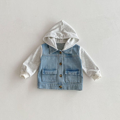 Hooded Striped Denim Layered Jacket ストライプ フード デニム ジャケット【mh0012720】 angou カーディガン・パーカー