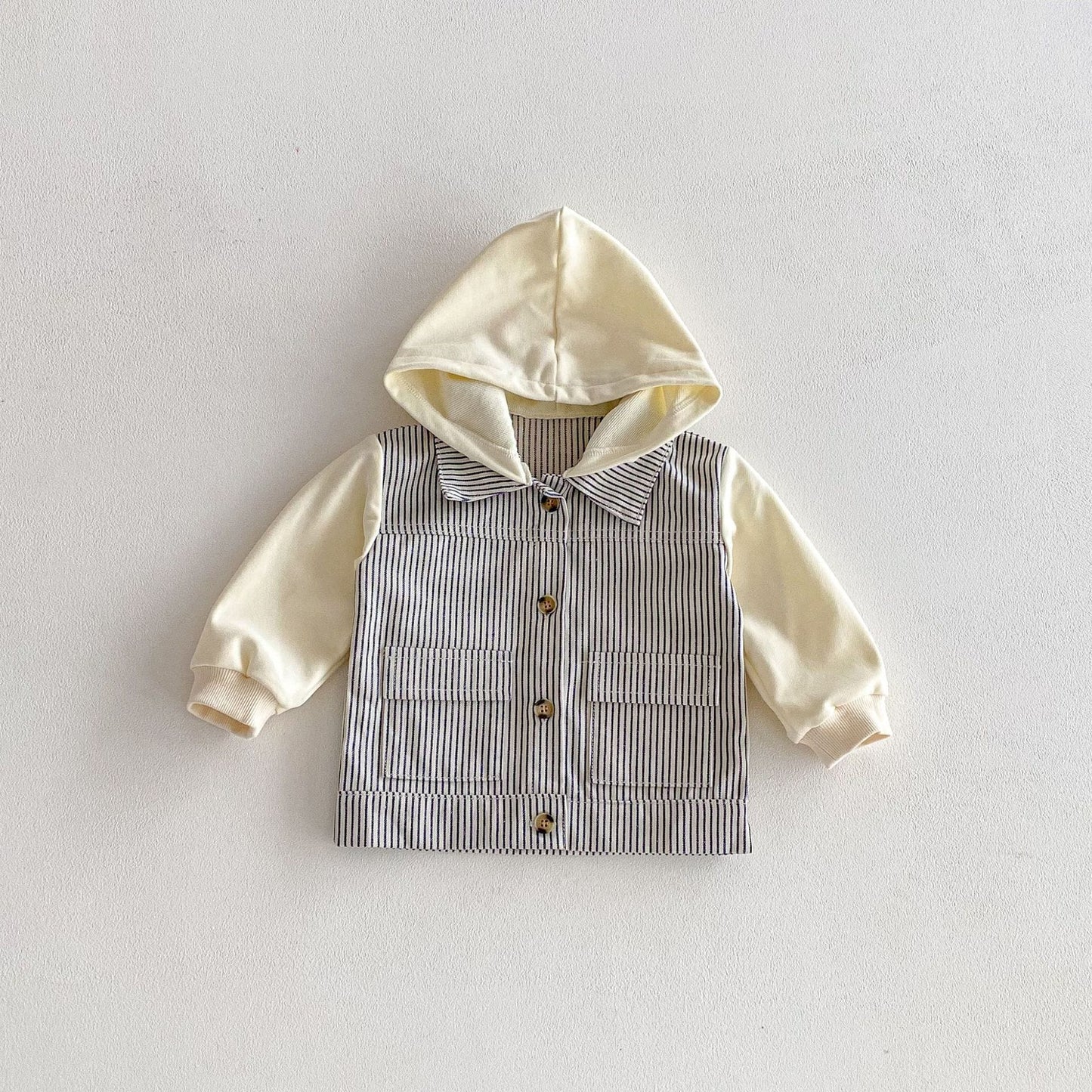 Hooded Striped Denim Layered Jacket ストライプ フード デニム ジャケット【mh0012720】 angou カーディガン・パーカー