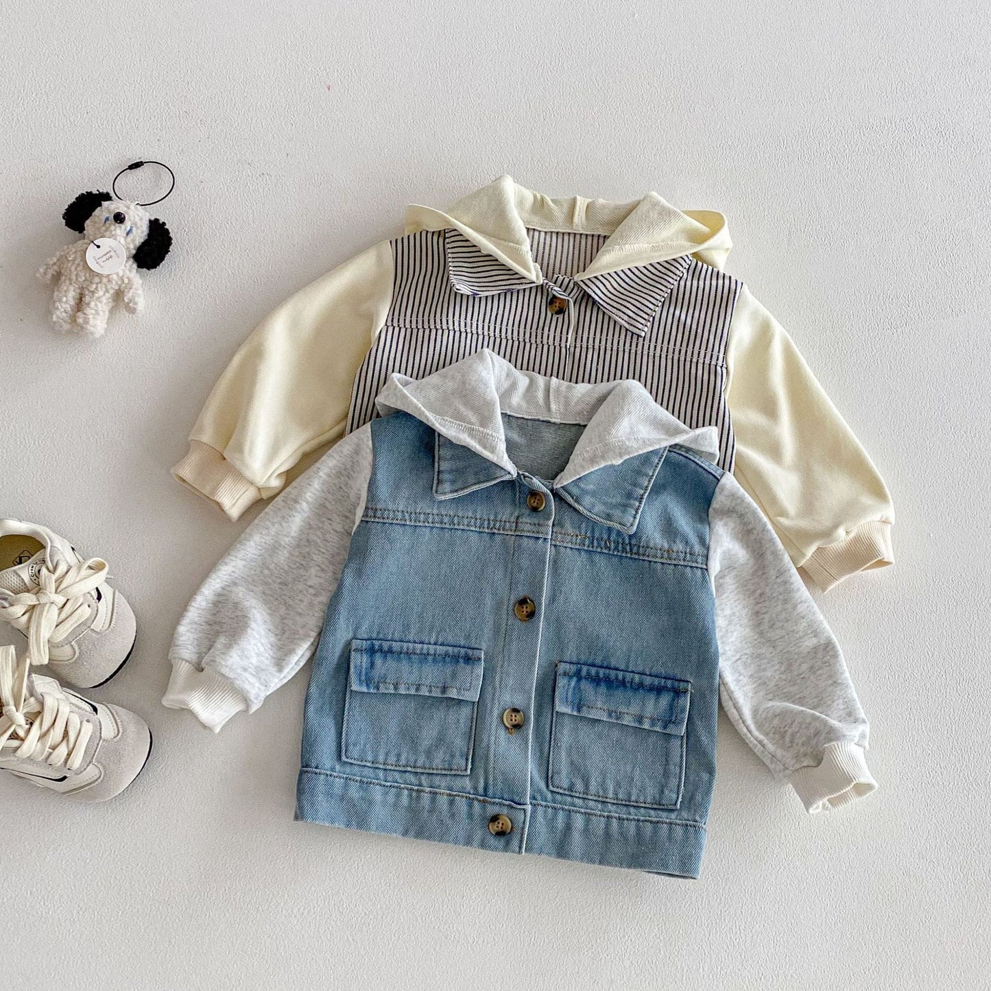 Hooded Striped Denim Layered Jacket ストライプ フード デニム ジャケット【mh0012720】 angou カーディガン・パーカー