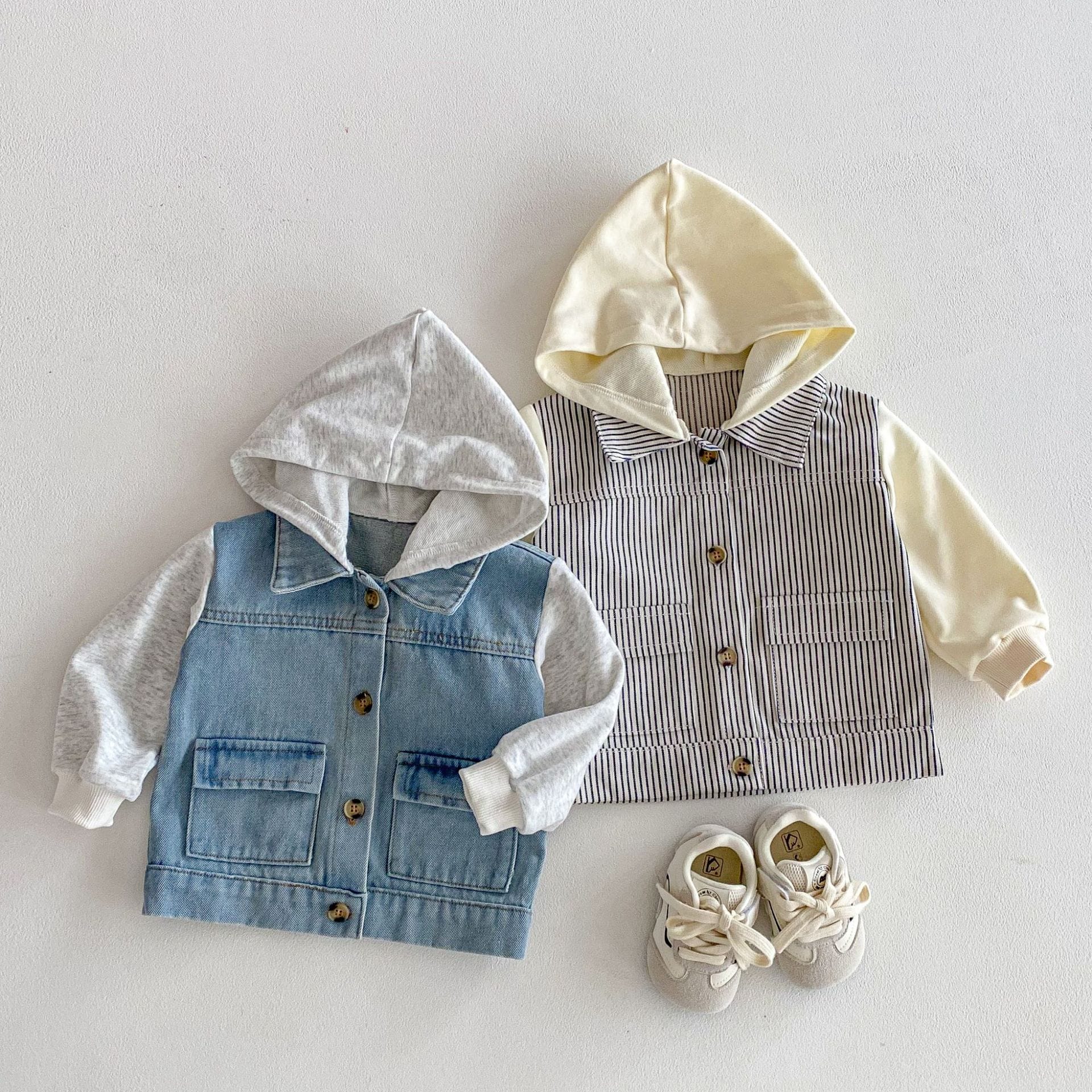 Hooded Striped Denim Layered Jacket ストライプ フード デニム ジャケット【mh0012720】 angou カーディガン・パーカー