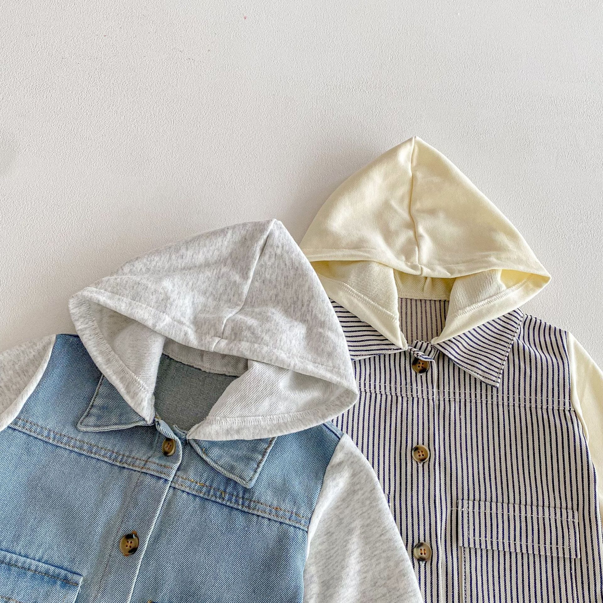 Hooded Striped Denim Layered Jacket ストライプ フード デニム ジャケット【mh0012720】 angou カーディガン・パーカー