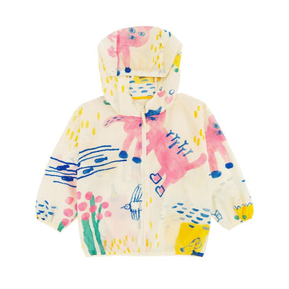 Hooded Sunscreen Jacket プリント ウインドブレーカー【mh0013106】 Beige / 90cm RICE & SKY ショートコート・ジャケット・ジャンパー