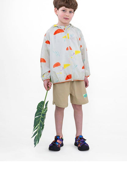 Hooded Sunscreen Jacket プリント ウインドブレーカー【mh0013106】 RICE & SKY ショートコート・ジャケット・ジャンパー