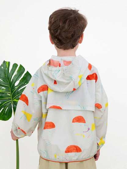 Hooded Sunscreen Jacket プリント ウインドブレーカー【mh0013106】 RICE & SKY ショートコート・ジャケット・ジャンパー
