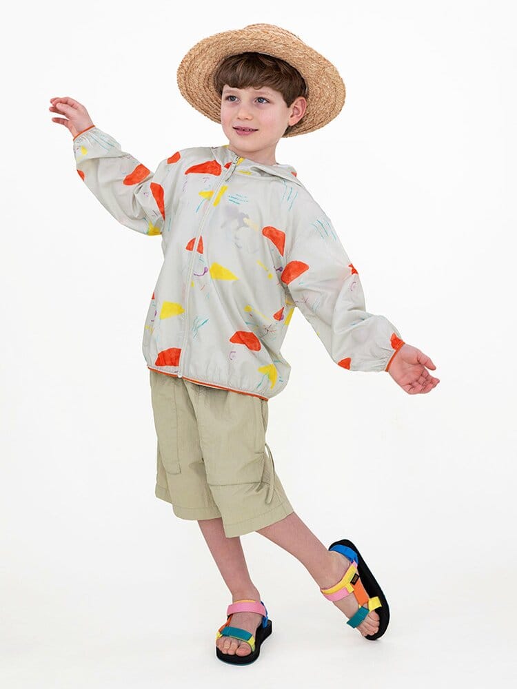 Hooded Sunscreen Jacket プリント ウインドブレーカー【mh0013106】 RICE & SKY ショートコート・ジャケット・ジャンパー