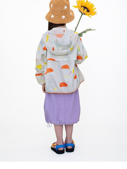 Hooded Sunscreen Jacket プリント ウインドブレーカー【mh0013106】 RICE & SKY ショートコート・ジャケット・ジャンパー