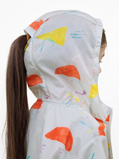 Hooded Sunscreen Jacket プリント ウインドブレーカー【mh0013106】 RICE & SKY ショートコート・ジャケット・ジャンパー