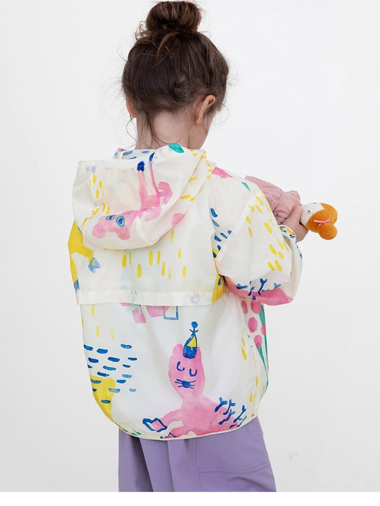 Hooded Sunscreen Jacket プリント ウインドブレーカー【mh0013106】 RICE & SKY ショートコート・ジャケット・ジャンパー